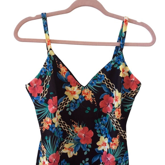 Jane Norman London Floral Tropical Bodycon Dress Black Multicolor US 8 / UK 12 - Picture 3 of 11